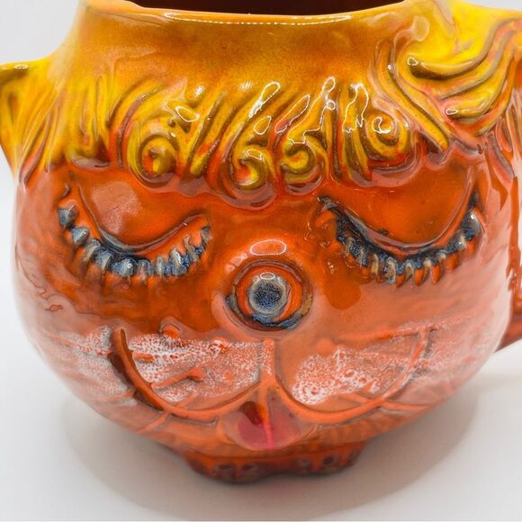 Pacific Stoneware Signed B Walsh 1969 Coffee Mug Cat Feline Orange - Picture 2 of 10